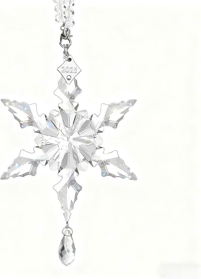 2025Annual Christmas Ornaments Crystal Snowflake Star - Christmas Tree Ornaments Pendant Sun Catcher Home Hanging Decor (2025 White Crystal 2 Layers)