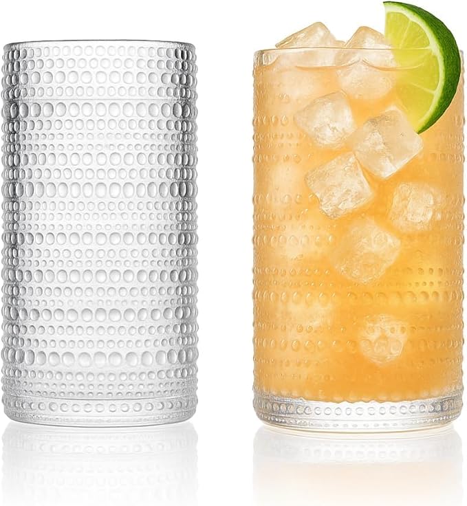 LEMONSODA Vintage Clear Hobnail Drinking Glasses (Highball 15oz, Set of 32) [2225]