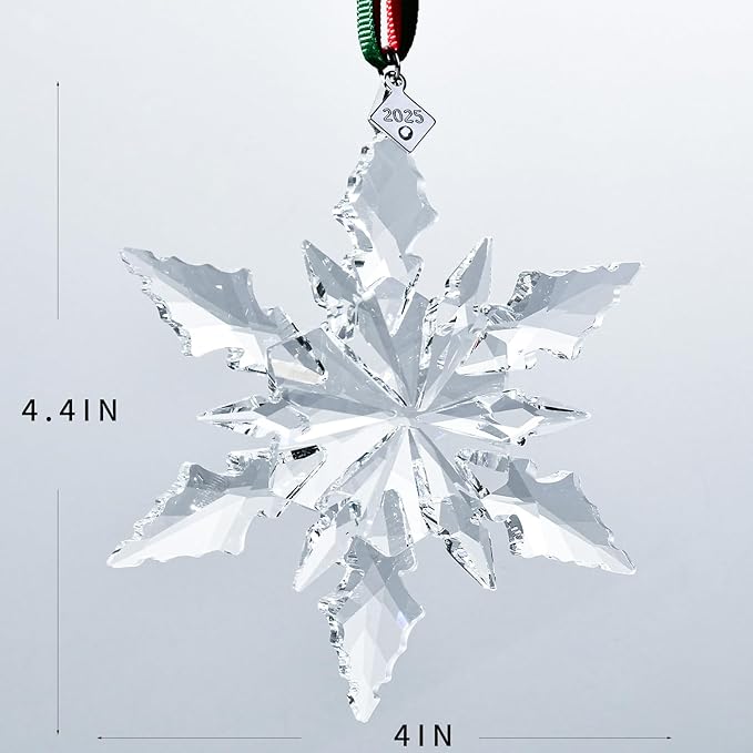 2025 Edition Crystal Snowflake Ornament Christmas Tree Ornament Home Decor Gift (2025-Transparent)