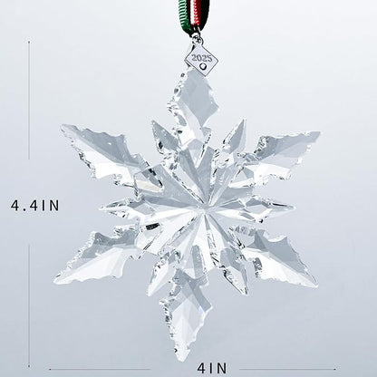 2025 Edition Crystal Snowflake Ornament Christmas Tree Ornament Home Decor Gift (2025-Transparent)