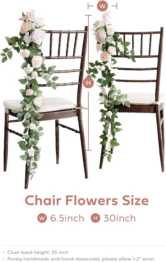 Ling's Moment 10pcs Wedding Chair Decorations Aisle Floral Swag Artificial Pew Flowers Hanging Garland Blush Pink & Cream For Ceremony Reception Church Rose Floral Faux Arrangement Party Outdoor Decor