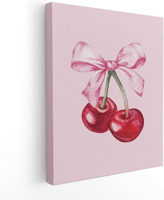 APJYM Coquette Pink Bow Cherry Preppy Wall Art, Room Decor Aesthetic, Posters for Teen Girls Bedroom, 11x14 Inches Framed