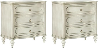 HULALA HOME Wood Nightstands Set of 2 with Charging Station for Bedroom, 3 Drawers Traditional Nightstands, Side Table with Solid Wood Legs, USB Ports & Three-Prong Plugs, White