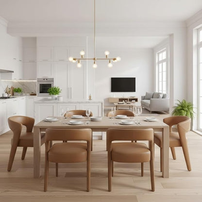 DUOMAY Modern Dining Chairs Set of 4, Leather Fabric Upholstered Kitchen Chair with Curved Open Back Accent Side Chairs Dining Room Chairs with Wood Legs, Brown