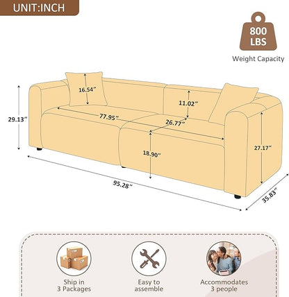 VANOMi 95" Cloud Couch, Comfy Deep Seat Boucle Cloud Sofa, Upholstered 3-Seater Oversized Loveseat Sofa with 2 Pillows, Modern Sofa for Living Room, Bedroom, Office, Apartment (Curry)