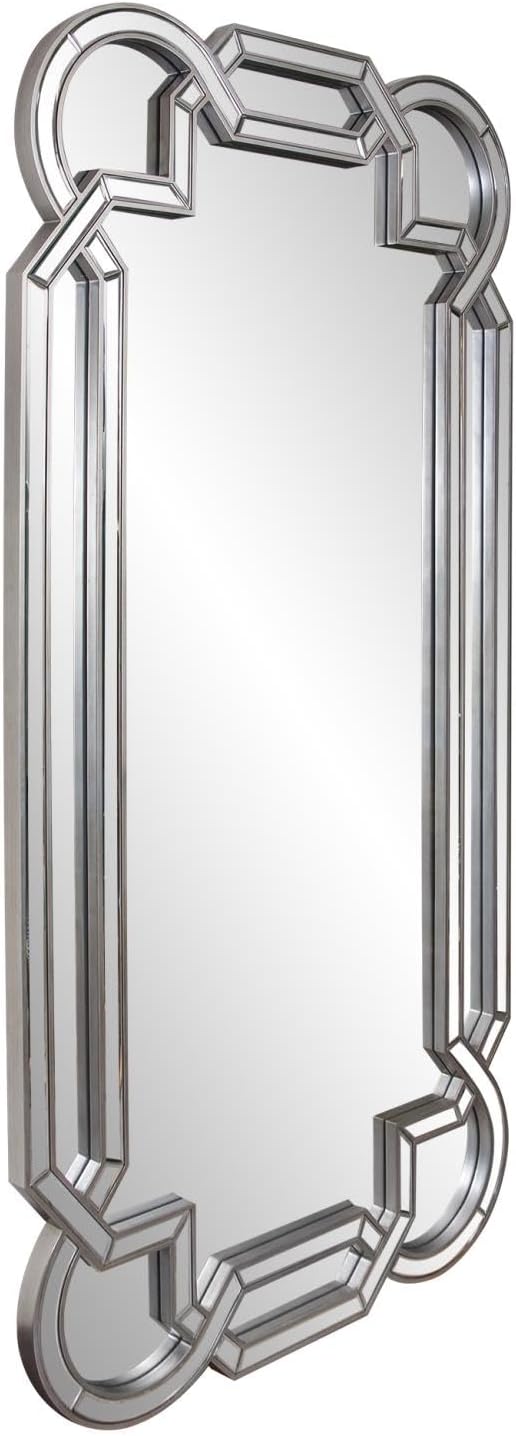 Howard Elliott Aleena Silver Oversized Full Length Mirror for Wall, Tall Rectangle Wall Hanging Mirrors with Arch Curves, Intersecting Lines & Beveled Glass for Bedroom & Living Room, 80 x 40 Inch