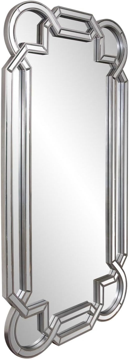 Howard Elliott Aleena Silver Oversized Full Length Mirror for Wall, Tall Rectangle Wall Hanging Mirrors with Arch Curves, Intersecting Lines & Beveled Glass for Bedroom & Living Room, 80 x 40 Inch