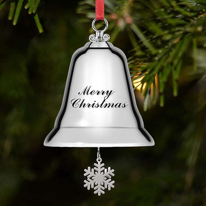 Styleonme Decorative Bells, Christmas Ornaments 2025, Engraved It's Merry Christmas 2025, Silvery Bells Decoration with Pendants Snowflakes