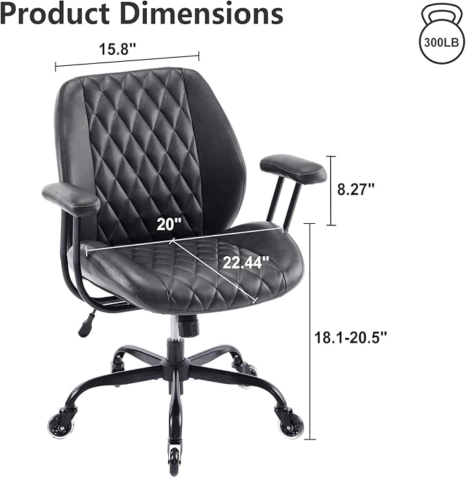 YFO Home Office Chair Office Rubber Casters Ergonomic Computer Chair with Lumbar Support Adjustable Height Rolling Swivel Executive Task Armrests Chair， Black PU