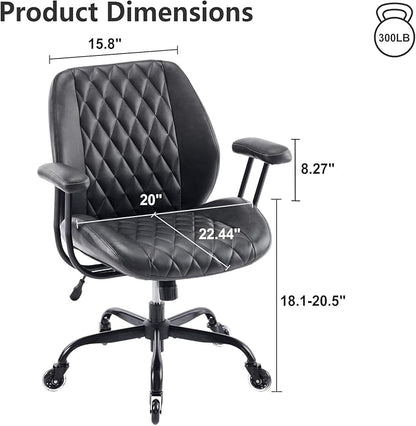 YFO Home Office Chair Office Rubber Casters Ergonomic Computer Chair with Lumbar Support Adjustable Height Rolling Swivel Executive Task Armrests Chair， Black PU