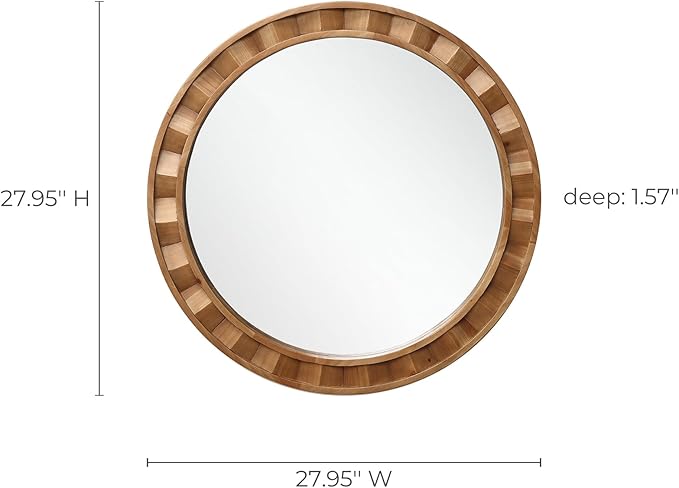 LuxenHome 28-Inch Round Wall Mirror, Large Solid Wood Framed Accent Wall Mounted Mirror, Farmhouse Decorative Wooden Circle Mirrors for Bathroom, Entryway, Living Room, Bedroom Hanging Home Decor