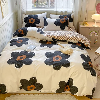 Pureant Botanical Comforter Sets California King Black and White Floral Bedding Comforters Cotton Boho Black Flowers Quilts Cal King Large Floral Quilt Comforters Adults Bohemian Rustic Bedding Soft
