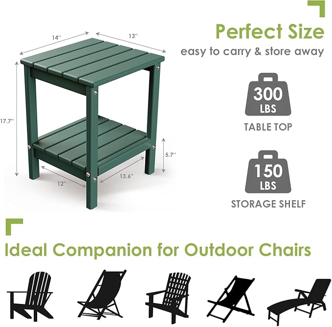 GREENVINES Outdoor Rocking Chair Set | 3-Piece | 2 Rocking Chairs with 1 Side Table | Porch Rocker | HDPE Plastic | Forest | Patio Furniture Sets | High Back | Big & Tall | Ladder Back