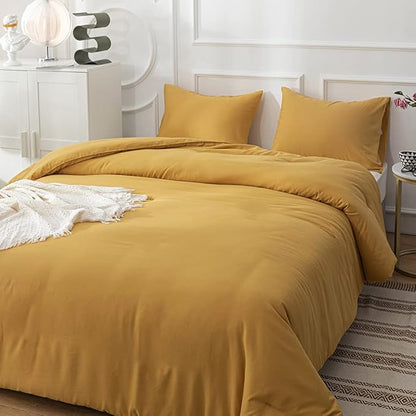 CLOTHKNOW Mustard Yellow King Size Comforter Set Yellow Bedding Comforter Sets Soft All Season Cozy Turmeric Comforter with 2 x Pillow Cases