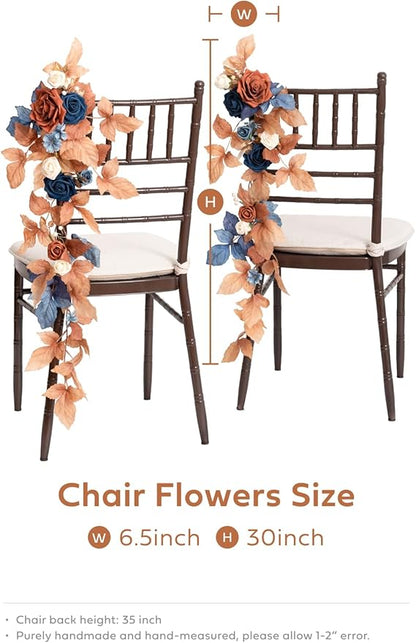 Ling's Moment Fall 10pcs Wedding Chair Decorations Aisle Floral Swag Artificial Pew Flowers Hanging Garland Terracotta Burnt Orange & Navy Blue for Ceremony Reception Church Rose Floral Party Outdoor