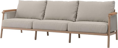 Acanva Modern All-Weather Aluminum Outdoor Sofa with Thick Cushions, Olefin Fabric Sunroom Backyard Furniture, Couch Light Khaki