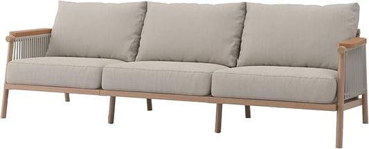 Acanva Modern All-Weather Aluminum Outdoor Sofa with Thick Cushions, Olefin Fabric Sunroom Backyard Furniture, Couch Light Khaki