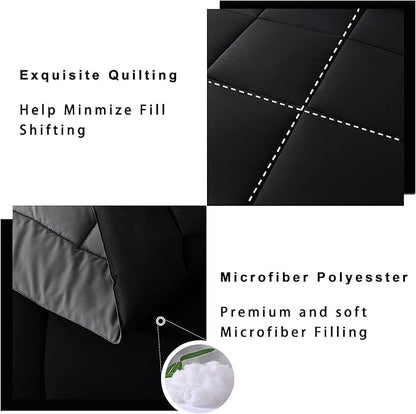 DOWNCOOL Twin Comforter Set -All Season Bedding Comforters Sets with 1 Pillow Case -2 Pieces Bed Set Down Alternative Comforter Set -Black/Grey Twin Bedding Sets(64"x88")