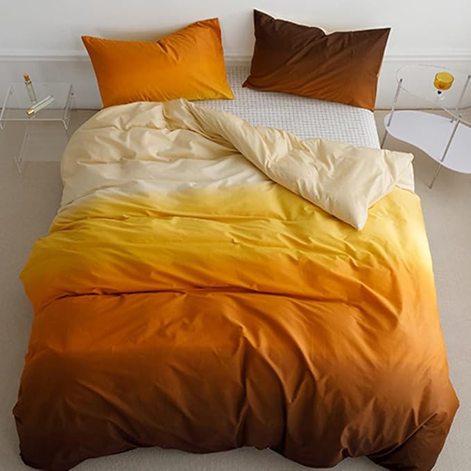 Pureant Orange Yellow Gradient Comforter Sets Queen Solid Yellow and Orange Bedding Comforters Cotton Women Girls Modern Orange Brown Gradient Soft Quilts Farmhouse Abstract Art Orange Blanket Warm