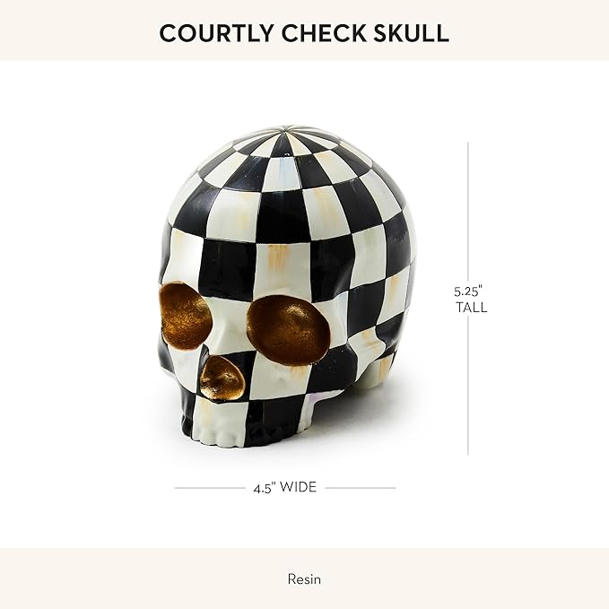 MACKENZIE-CHILDS Courtly Check Skull, Resin Halloween Home Decor