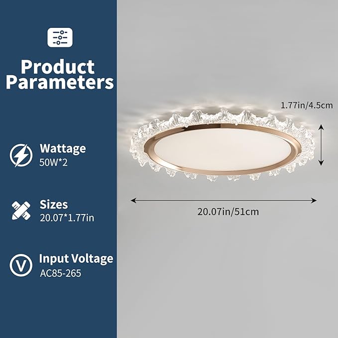 19inch Modern Dimmable LED Ceiling Light, Elegant Flowers Flush Mount Close to Ceiling Lamp, 3000K-6000K, 50W, Hallway Lighting Fixture for Bedroom, Kitchen, Bathroom, Laundry Room, Office