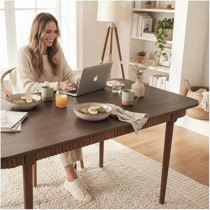 LukeAlon Mid-Century 63 Inch Solid Wood Dining Table for 4-6, Retro Farmhouse Kitchen Table with Large Tabletop, Modern Table for Dining Room, Living Room, Kitchen, Walnut