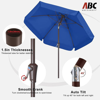 ABCCANOPY 7.5ft Scalloped Patio Umbrella, Outdoor Table Umbrella with Tilt and Crank, Fiberglass Ribs Deck Umbrella for Patio, Pool, Garden, Picnic (Blue)