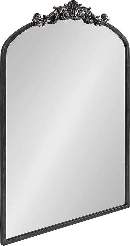 Kate and Laurel Arendahl Traditional Arch Mirror, 24 x 36, Antique Black, Baroque Inspired Wall Decor