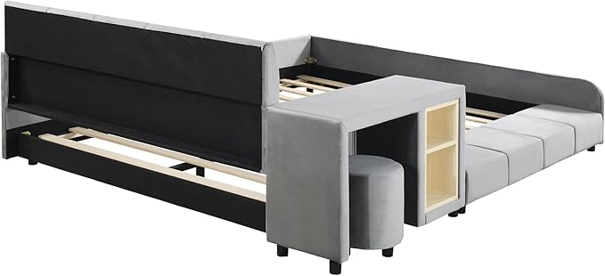 Merax Full Upholstered Grounded Bed Mother & Child, Gray Velvet