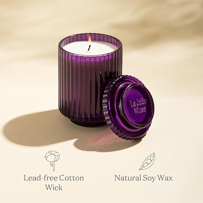 LA JOLIE MUSE Candles for Home Scented, Lavender Lilac Scented Candle, Natural Soy Wax, Luxury Jar Candles for Women, 80 Hours Long Burning, 12.3oz