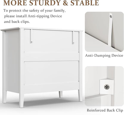 Large White 3 Drawer Dresser, Painted 30 Inch Tall Wood Nightstand with Storage, Wide Modern Chest of Drawers with Ball Bearing Slide for Bedroom Hallway Living Room Entryway Office