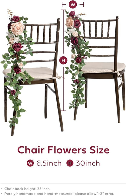 Ling's Moment Fall 10pcs Wedding Chair Decorations Aisle Floral Swag Artificial Pew Flowers Hanging Garland Marsala & Blush for Ceremony Reception Church Rose Floral Arrangement Party Outdoor Decor