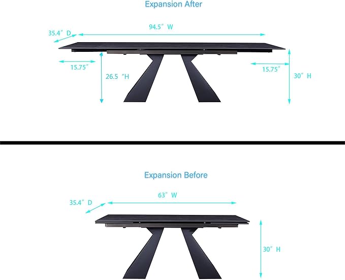 Extendable Dining Table for 8-12 Seat Flexible Stretch Tabletop Made from Sintered stone Tempered Glass Solid Carbon Steel Base, Dark Grey