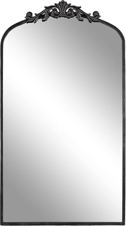 Kate and Laurel Arendahl Vintage Glam Arched Tall Panel Mirror; 24 x 42; Antique Black; Traditional Baroque Large Body Wall Mirror with Ornate Garland Inspired Crown