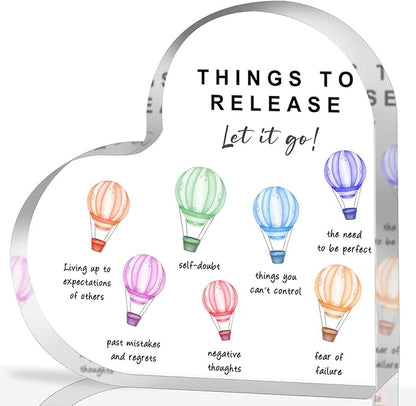 Mental Health Awareness Decor, Things to Release Psychotherapy Affirmations Heart Acrylic Sign, School Counselor Sign, Therapy Anxiety, Psychology Therapy Gift for School Home Tabletop Therapy Office