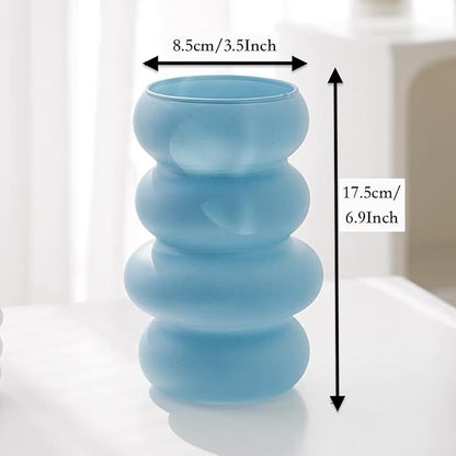 BLOFLO Colored Glass Hydroponic Flower Vase, 7-Inch Blue Glass Vase, Four-Layer Geometric Glass Floral Vase for Home Décor, Modern Bubble Glass Vase for Home Office Wedding Table (Blue)