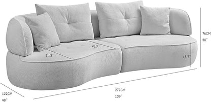 109" Modern Curved Sofa Sectional Couch, Luxury Comfy Boucle Upholstered Couches, Oversized 3 Seater Minimalist Deep Seat Modular Sofas for Living Room,Bedroom, Home Office, Apartment, White