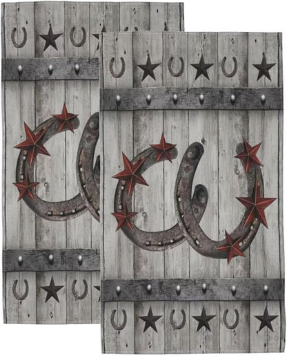 Texas Star Hand Towels Set of 2 Vintage Decorative Kitchen Towels, Western Horseshoe