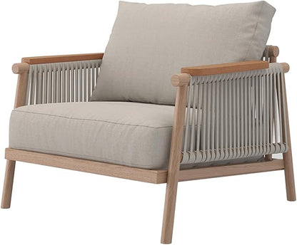 Acanva Modern All-Weather Aluminum Outdoor Sofa with Thick Cushions, Olefin Fabric Sunroom Backyard Furniture, Light Khaki