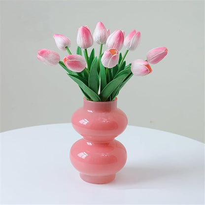 JSPYFITS Glass Hydroponic Flower Vase, Double Balls Colored Glasses Bubble Vase for Flowers, 7 Inches Glass Funky Vases for Home/Office/Weddings/Party Table Décor (Pink)