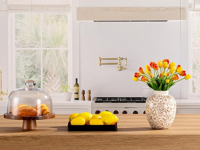 Ceramic Vintage Vase, Flower Decorative Vase Chinoiserie Decor Rustic Farmhouse Retro Floral Vases for Table Bookshelf Mantel Kitchen Living Room Office - 7.8inch Brown