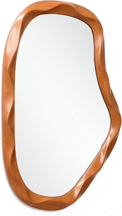 LuxenHome Irregular Wall Mirror, 31.5"x22.6" Large Asymmetrical Mirror Decorative with Dark Brown MDF Wood Frame Vanity Mirrors for Bathroom, Bedroom, Living Room, Entryway, Hanging Home Wall Decor