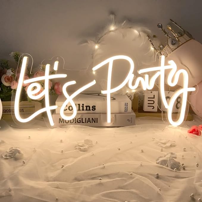 DIVATLA Let's Party Neon Sign for Decor, Large 23"X10" Light Up LED Signs for Birthday, Prom, Wedding Decoration, Celebrations, Warm White