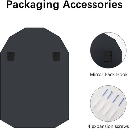 KOCUUY 24"x36" Frameless Wall Mirror, Arched Shape with Diamond-Shaped Beveled Edge,Unframed Decorative with Upgraded Shatterproof Glass,Unique Frameless Mirror for Bathroom,Living Room,Bedroom