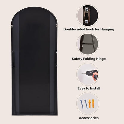 34x76 Arched Full Length Mirror Floor Mirrors with Aluminum Alloy Frame Free-Standing Wall Mounted Floor Mirrors or Large Dressing Mirror, Black Mirror Full Length