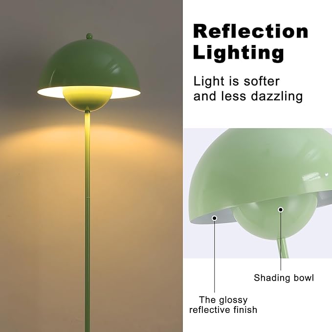 COSYLUX Modern Floor Lamp for Living Room, Industrial Tall Standing Lamp for Bedroom, Metal Shade Reflecting Light Reading Floor Lamp for Office, Nursery Room, Corner(Pastel Green)