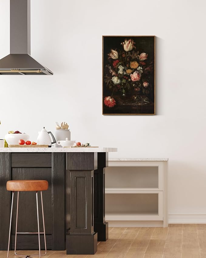 ARPEOTCY Large Framed Canvas Wall Art, Dark Roses Pictures Decor, 20x30Inch, Bathroom Bedroom Kitchen Vintage Floral Decor, Moody Farmhouse French Country Art