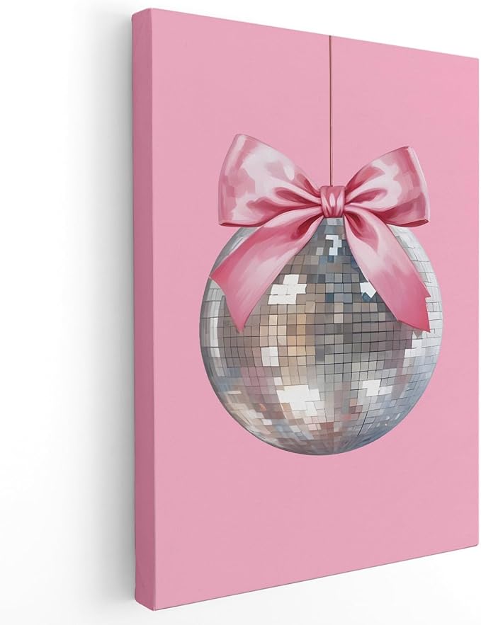 APJYM Pink Coquette Room Decor, Funky Y2K Disco Ball Preppy Wall Art, Preppy Room Decor, Trendy Retro Pink Aesthetic Posters Wall Decor for Teen Girls Bedroom Dorm Apartment Decor, 16x24 Inches Framed