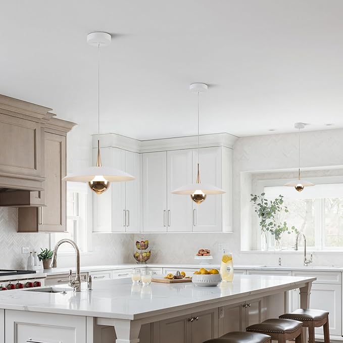 Farmhouse Large Pendant Light Mid Century Modern Ceiling Lights Fixture with White Dome Metal Lampshade Vintage Led Pendant Lighting for Kitchen Hallway Bedroom