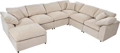 129" Large Modular Sectional Sofa L Shaped Modern Couch, Beige